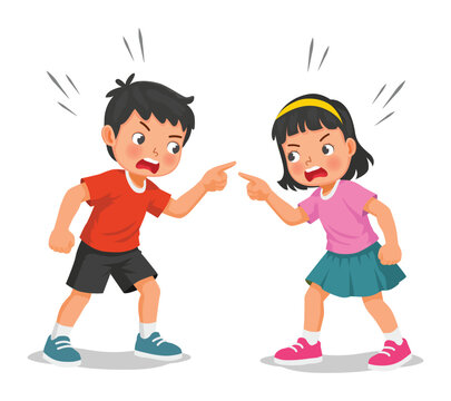 Two children arguing shouting to each other