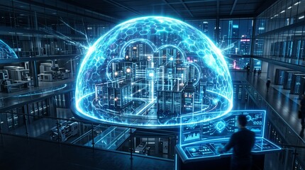 Fototapeta premium Cybersecurity Shield Protecting Digital Network and Data Privacy Technology