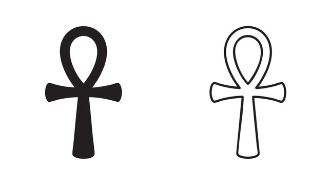 black silhouette and outline art vector icon of egyptian ankh symbol