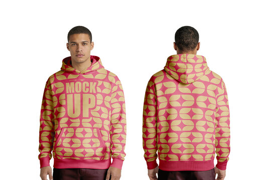 Male Hoodie Front Back Mockup
