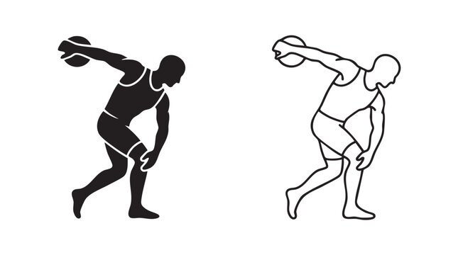 black silhouette of discus thrower in outline art vector icon black silhouette black silhouette and outline art vector icon