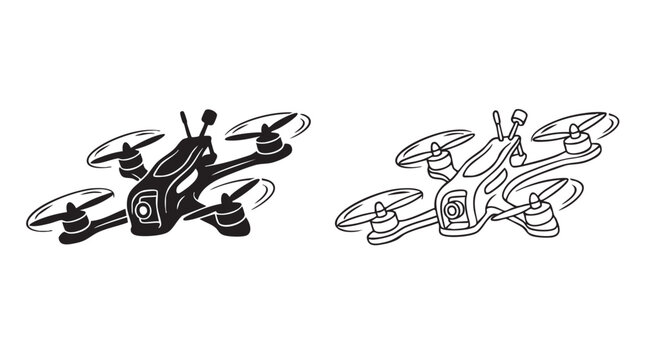 drone silhouette outline art vector icon racing through obstacles black silhouette black silhouette and outline art vector icon