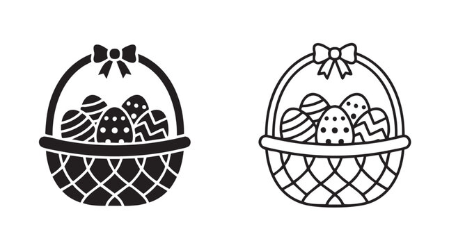 easter basket with eggs black silhouette outline art vector icon black silhouette black silhouette and outline art vector icon