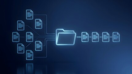 Fototapeta premium Complex data consolidation and automated document workflow concept streamlining multiple digital files into an organized system