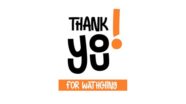 Fun Thank you for watching typography design in casual black and orange lettering. Ideal for video outros, vlog end screens, and social media channels.