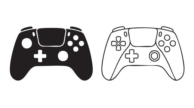 gaming controllers black silhouette and outline art vector icon