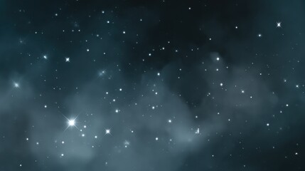 Fototapeta premium Dark Night Sky Filled with Shining Stars and Soft Clouds in an Enigmatic Cosmic Landscape