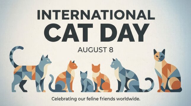 International Cat Day colorful pixel art illustration