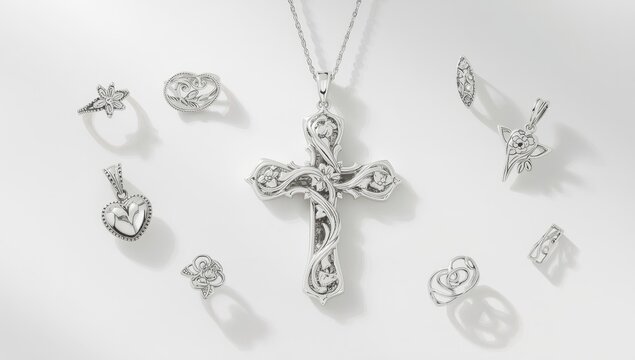 Handcrafted silver adornments on a light backdrop.