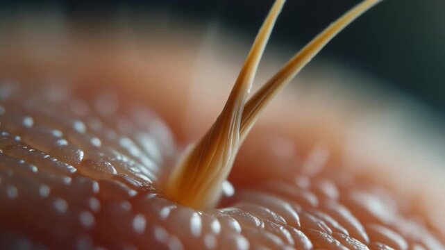 Cinematic extreme macro footage focused on the base of a domestic cat whisker for international cat day