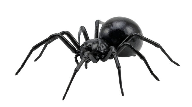 Black widow spider model, creepy plastic arachnid toy, spooky halloween decoration prop isolated on Transparent Background