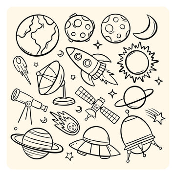 Outer Space Universe Doodle Set with Astronauts and Planets