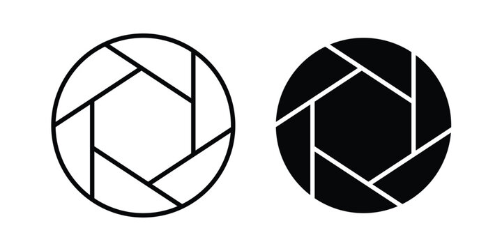 Camera shutter icon in black and white style