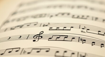 Fototapeta premium Artistic Close-up of Vintage Sheet Music with Musical Notes and Treble Clef in Soft Focus