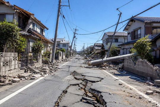 大地震で被害を受けた住宅街