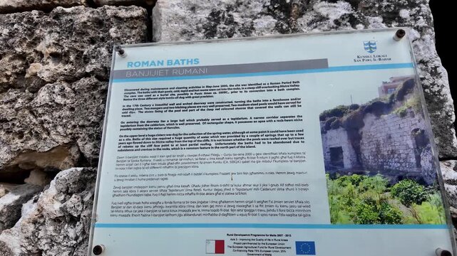 Xemxija, Malta 29.07.2026 - Heritage trail, Roman Baths, information board