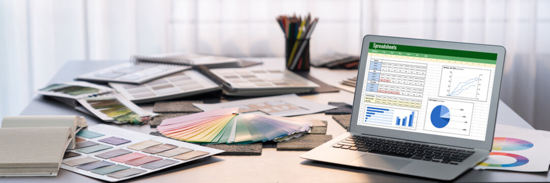 Spreadsheet document information financial startup concept. data and graphs in spreadsheet documents for online analysis project dashboard accounting digital brisk