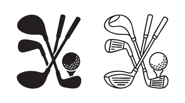 golf clubs and ball black silhouette outline art vector icon black silhouette and outline black silhouette and outline art vector icon