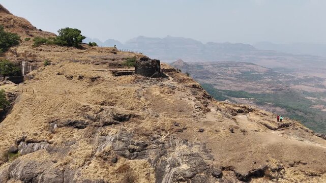 Top down aerial of eroded cliffs at Ratangad Maharashtra India