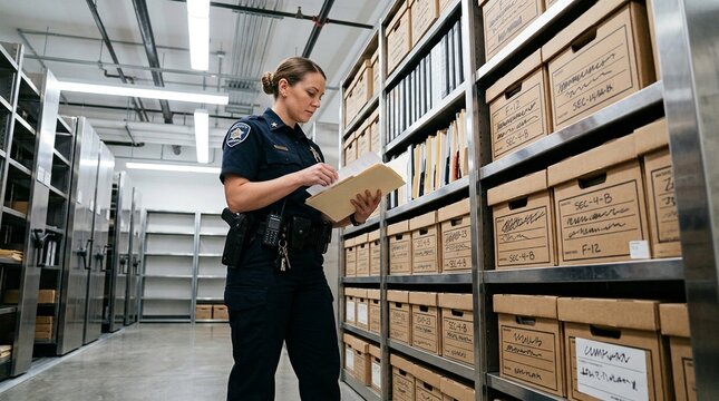 Standing beside a records shelf as an officer confirms archived compliance files in healthcare setting