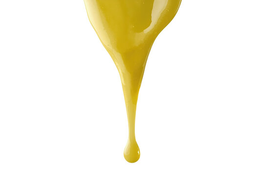 Thin yellow liquid stream ending in a droplet