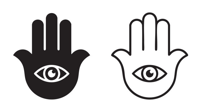 black silhouette hamsa hand with eye vector icon outline art black silhouette and outline black silhouette and outline art vector icon