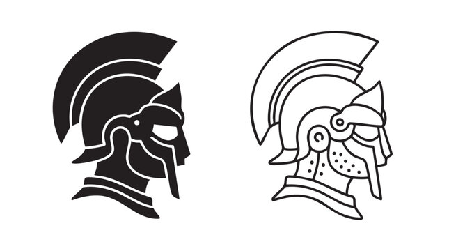 black silhouette gladiator helmet outline art vector icon black silhouette and outline black silhouette and outline art vector icon