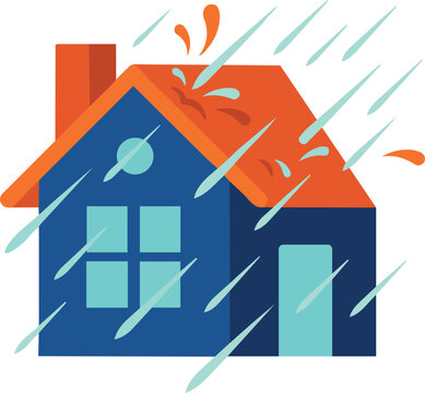 House in storm flat vector illustration with heavy rain and wind damage