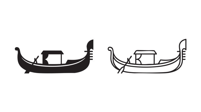 gondola black silhouette outline art vector icon in canal with oars black silhouette black silhouette and outline art vector icon