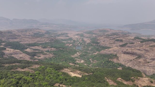 Sahyadri plateau panorama near Bhandardara Maharashtra India aerial