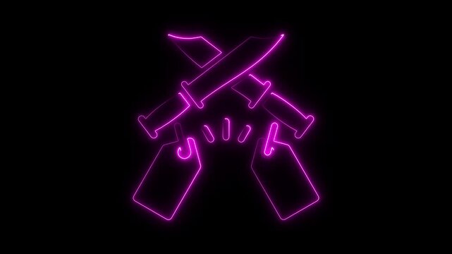 Animated blue neon outline of two fists clashing and two speech bubbles with a lightning bolt between them on a black background, representing conflict