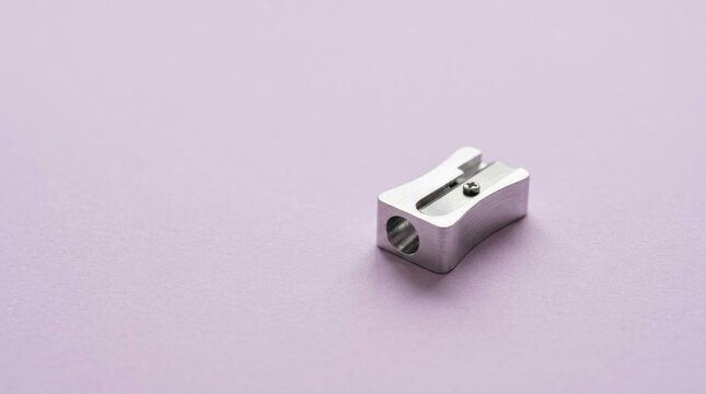 Metal Pencil Sharpener Isolated on a Soft Pastel Lavender Background S1 624