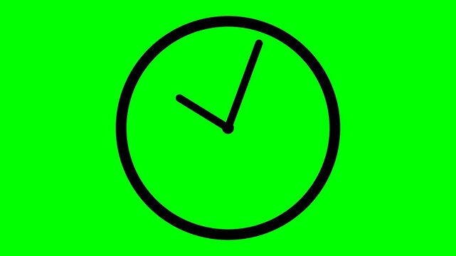 Minimalist black clock icon animation from video project on chroma key green screen background for time management clips