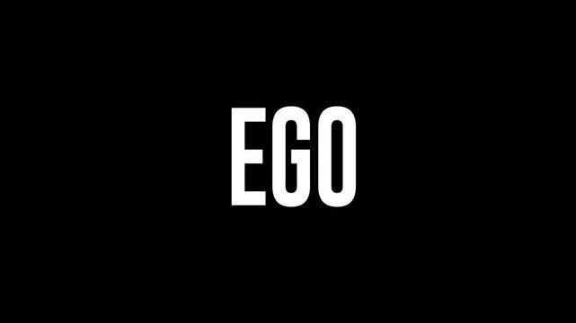 Cinematic zoom out reveal showing the word ego in sleek condensed typography with a vibrant glowing light contour transition