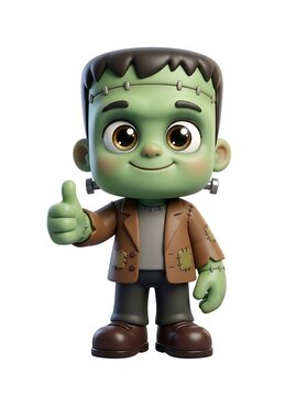 A Cute Chibi Character Giving a Thumbs Up for a Halloween 3D Illustration