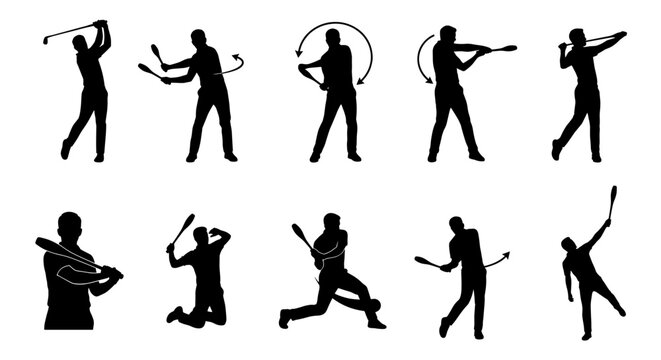 Baseball and softball player batting silhouettes.