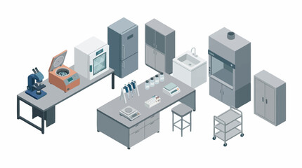 Naklejka premium Modern laboratory equipment and furniture setup.