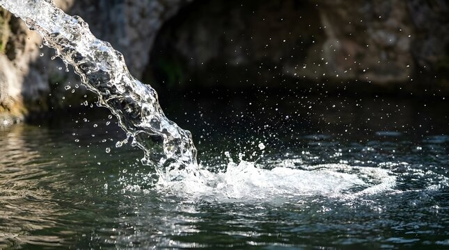 Water stream splashing into dark water