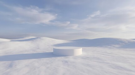 Fototapeta premium White cylindrical podium in snowy landscape
