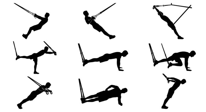 Suspension training and TRX workout silhouettes.