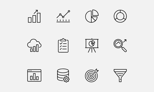 Statistics line editable icon set. 