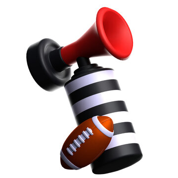Creative illustration of a megaphone holding an American football with striped pattern design isolated on transparent background transparent background