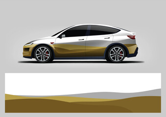Minimalist vehicle car wrap design vector template with clean gradient wave in gold and silver © Lancar