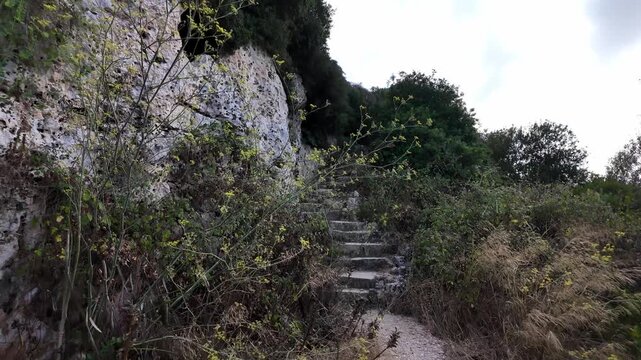 Xemxija, Malta 29.07.2026 - Heritage trail, Roman Baths, stairs leading to ancient Roman baths