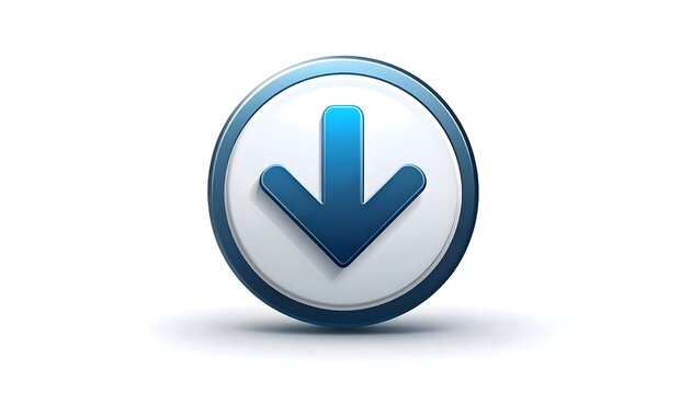 A blue and white circular button featuring a downward-pointing arrow, representing download or direction