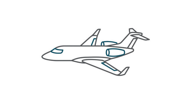 Private jet airplane flying side view line art.