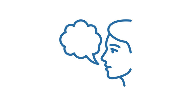 Profile of woman thinking with empty speech bubble.