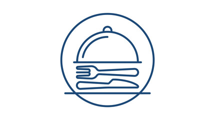 Fototapeta premium Restaurant cloche and cutlery icon in circle.
