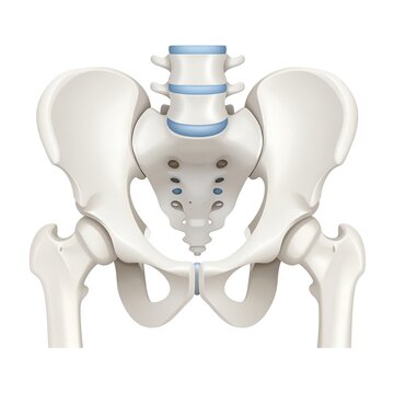 White 3D rendered human pelvis with spine.