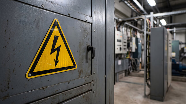 High voltage electrical warning sign on industrial equipment indicating electric danger